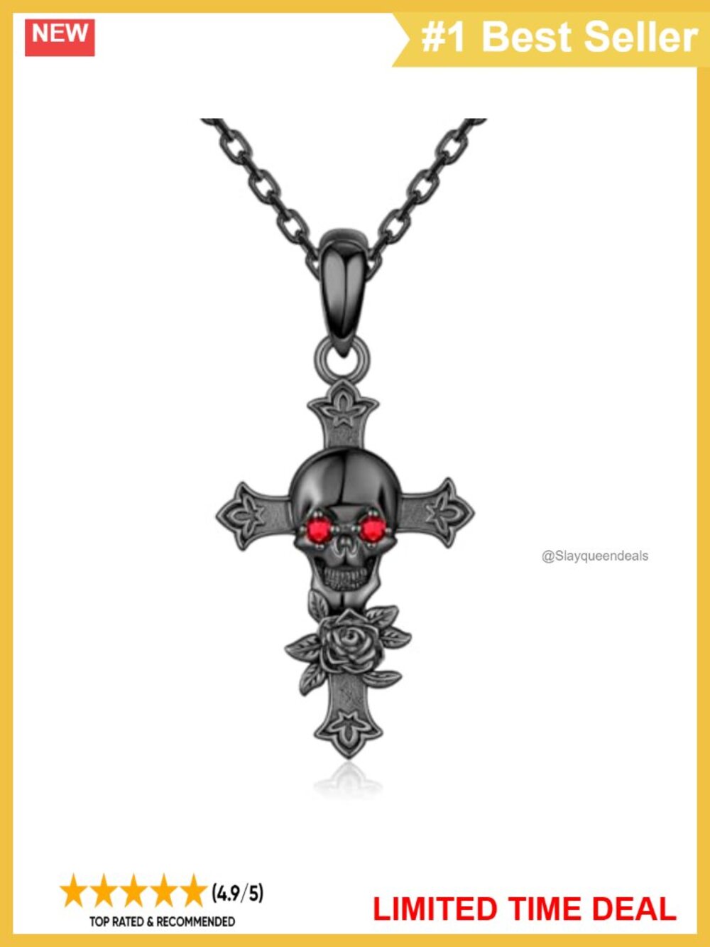 925 Sterling Silver Skull Cross Necklace Gothic Pendant Jewelry Gift